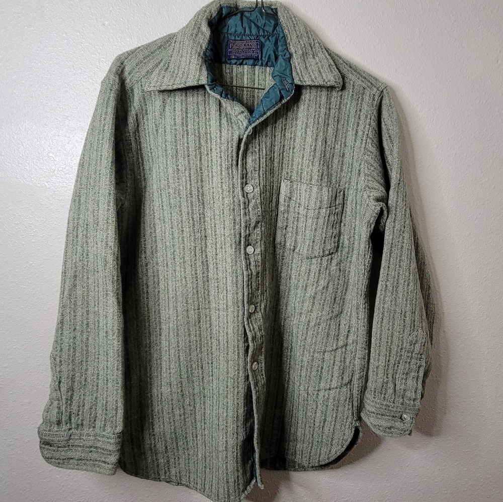 Vintage Pendleton 100% Pure Virgin Wool Button Up Mens Size Large Olive Green